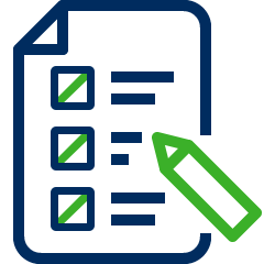 blue and green checklist with pen icon